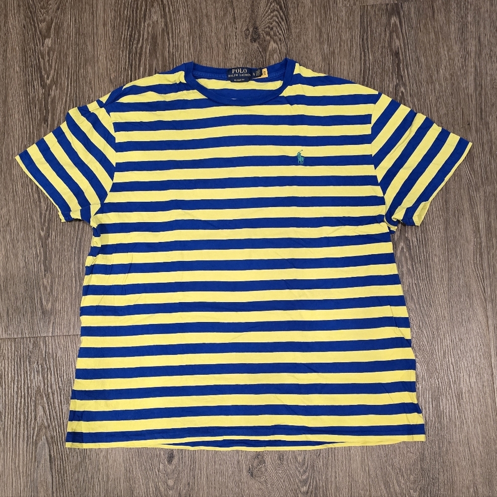 Polo Ralph Lauren Blue and Yellow Striped Tee Size XL